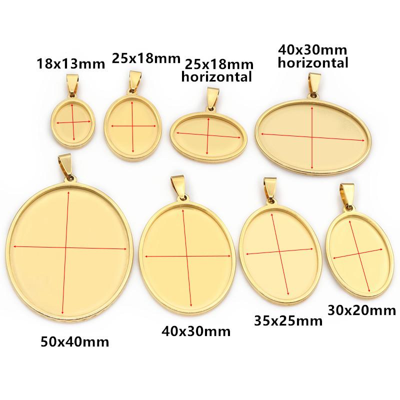 5 Stück Edelstahl 18x25mm 30x40mm Oval Innenmaß Anhänger Cabochon Basis Cameo Leere Fassung Charmschale für DIY Schmuck
