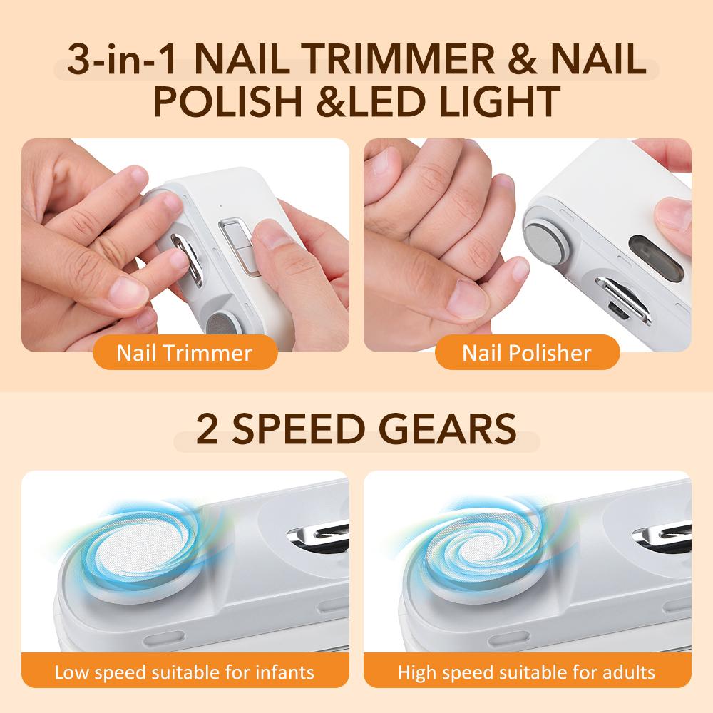 3 In1 Grinding & Polishing Automatic Electric Nail Clipper Multifunctional Portable Nail Grinder with LED Electric Manicure Tool