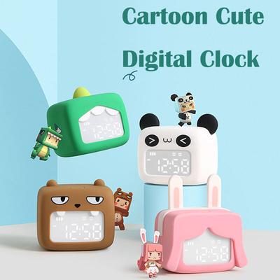Mini-Cartoon-Tischuhr, LED-Digital-Snooze-Wecker für Kinder, Schlafzimmer, Heimdekoration mit wiederaufladbarem Licht