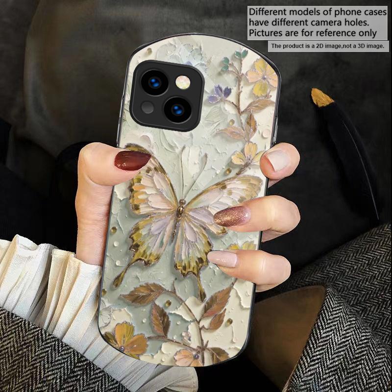 Elegante roze vlinder Voor iPhone 17 Air 16 15 14 Pro 13 Plus 12 mini 11 Pro Max XR X 7 8 Elliptische Gehard Glazen Telefoonhoes