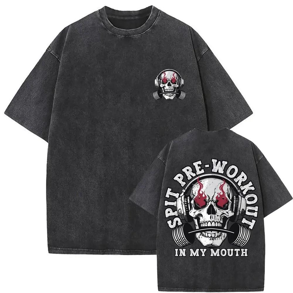 Gewaschene Vintage Mädchen, die essen Trainingsclub Skelett Fitnessstudio Pump Cover T-Shirts Herren Damen Lustig Fitness Lässig Übergroße T-Shirts
