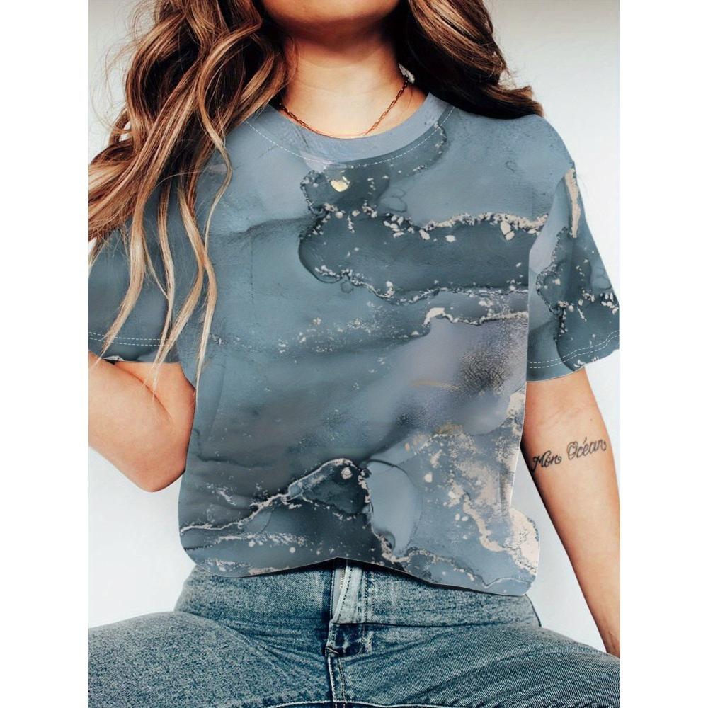 

Модная женская футболка с трендовой круглой горловиной и короткими рукавами с 3D цифровой печатью S