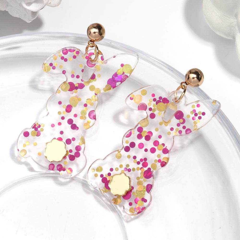 New Cute Acrylic Sequin Bunny Easter Earrings for Women Lovely Transparent Flower Rabbit Pendant Earring Trendy Jewelry Gifts