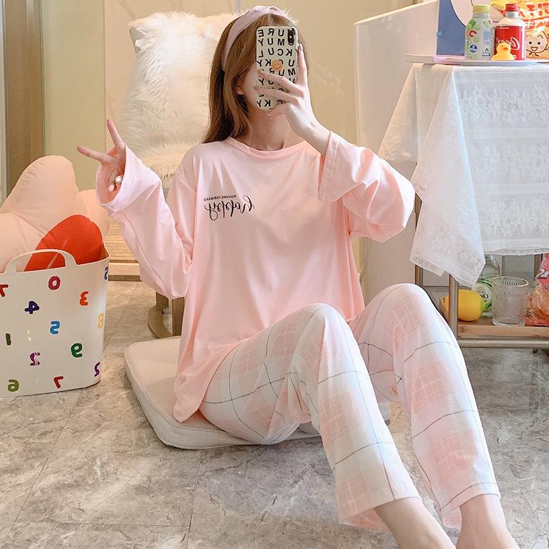 Pijamas femininos de primavera e outono, roupa para casa, meninas, estudantes, pijamas, mangas compridas e calças, roupa simples para casa