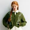 Dimanaf 2025 Autumn Green Sweaters Cardigan Pockets Women Embroidery Pattern Printing Buttons Sweaters Knitting Loose Sweater
