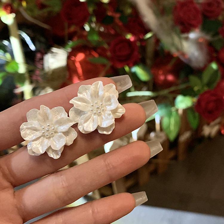 High-End 925 Silver Camellia Stud Earrings - Limited Edition Retro Style French Ear Clips