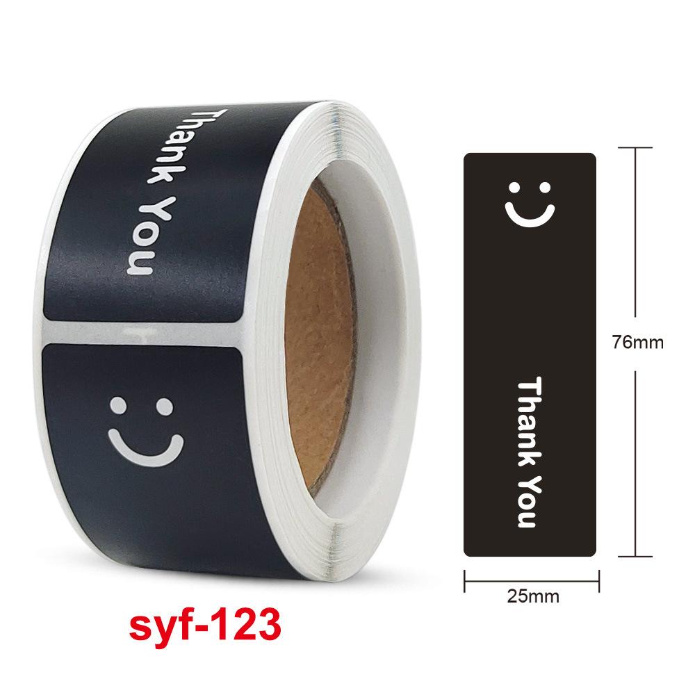 120Pcs/roll Smiling Face Black and White Thank You Rectangular Seal Sticker Gift Sticker for Homemade Packaging Decoration Label