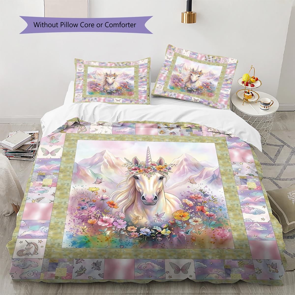 

Uni-horse Dinosaur Pattern Bedding Set Quilt Cover Pillowcase Home Decor Gift (1 * duvet cover + 2 * pillowcase, without core) 135x200cm