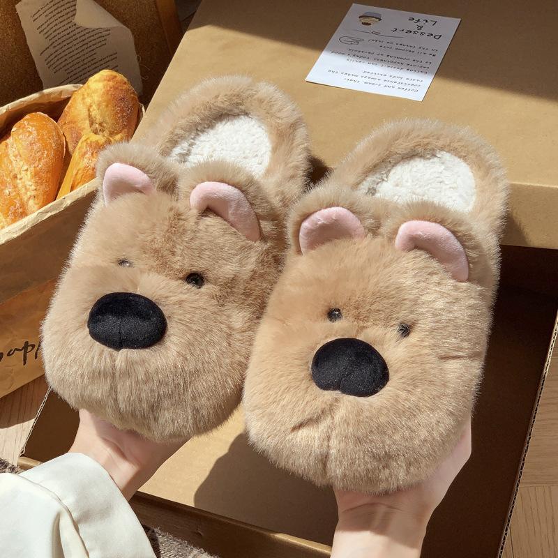 New cute cartoon dog plush slippers autumn and winter household shoes plush warm non-slip cotton slippers