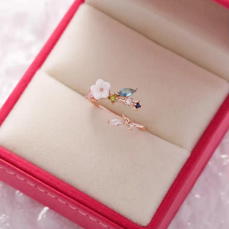 New Korean Exquisite Crystal Flower Fashion Temperament Sweet Versatile Love Opening Female Custom Jewelry