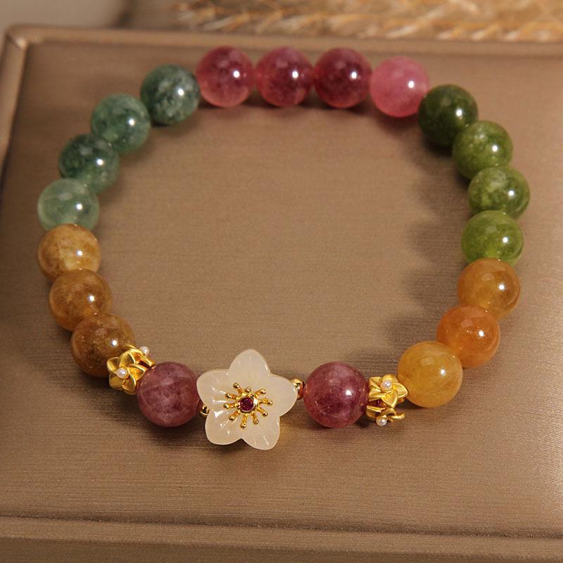 Colorful Tourmaline Peach Blossom Bracelet - Women's Niche Luxury, Ideal Birthday Gift for Girlfriends