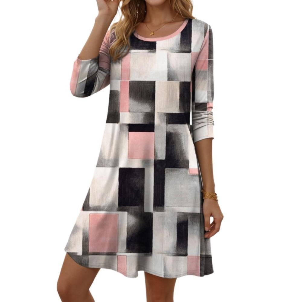 GMXIA Women's Fashion Summer Spring Long Sleeve O-Neck Casual Dresses