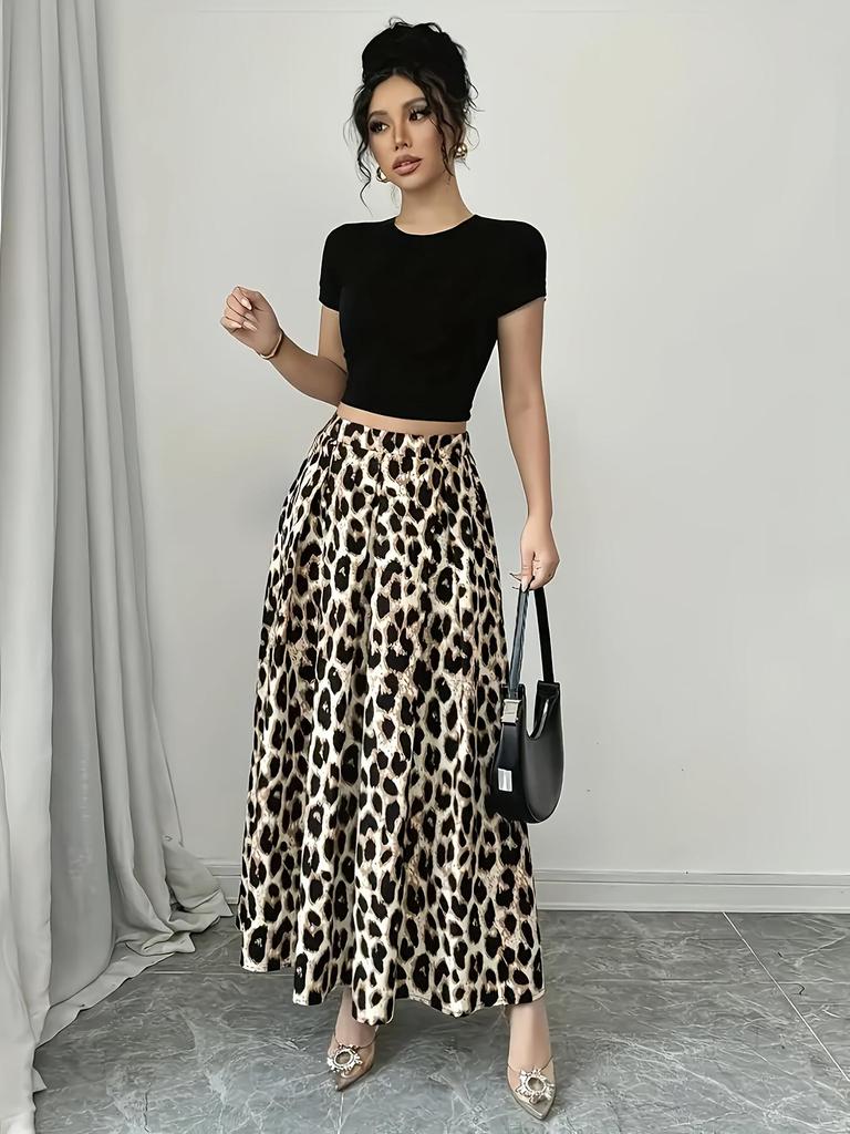 Europäischer und Amerikanischer Leopardenmuster Schwingrock - Lässig, Vielseitig, Frühling/Sommer Stil
