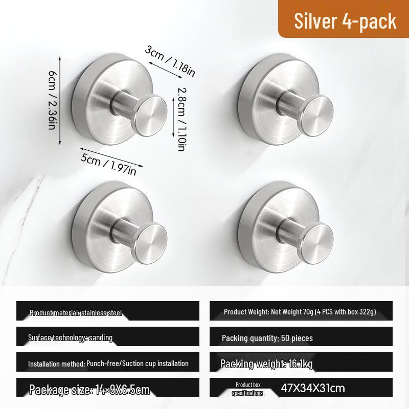 Traceless Stainless Steel Vacuum Suction Cup Hook for Kitchen & Bathroom