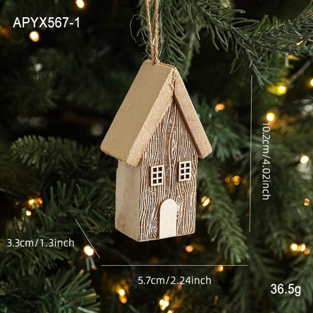 Creative Wooden Christmas House Pendant Village Pendant DIY Log House Ornament Solid Wood Christmas House New Year Decor