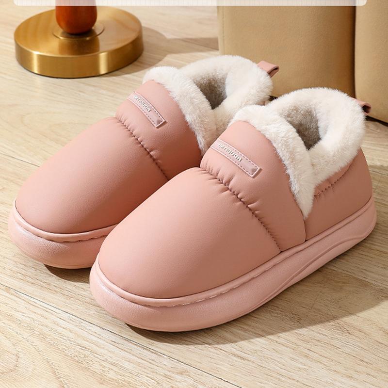 Mode Damen Einfarbig Wasserdicht Verdicken Baumwollpantoffeln Neu Paar Stil Plüsch Pantoletten Leicht Weich Warm Flauschig Hauspantoletten