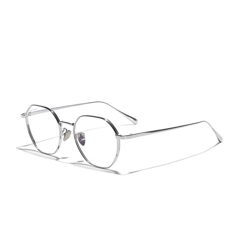Glasses Round Large Frame Flat Glasses Women'S Titanium Metal Myopia Frame Men'S Plain Glasses