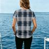 Women’s Casual Plaid Crew Neck Short Sleeve T Shirt Button Front Loose Fit Lightweight Pullover Top for Daily Wear