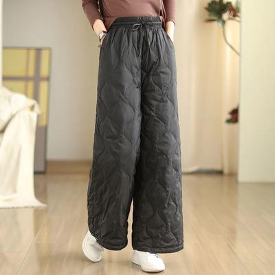 Pantaloni Invernali da Donna con Vita Elastica, Imbottiti e Caldi, Tinta Unita, Casual, Gamba Larga, Pantaloni da Sudore