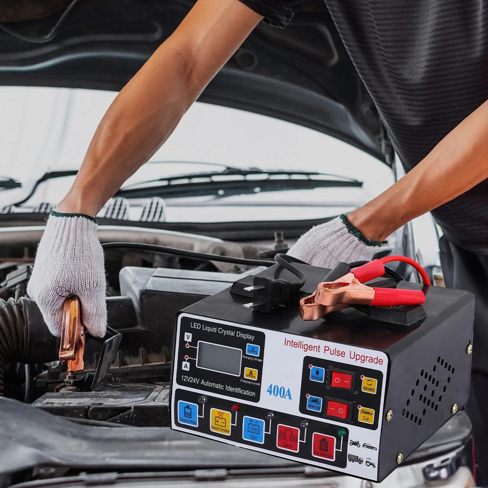 400A Autobatterieladegerät 12V/24V Batterie Hohe Leistung Schnellladegerät 220W Intelligentes Puls-Reparatur-Ladegerät Selbstabschaltendes Batterieladegerät