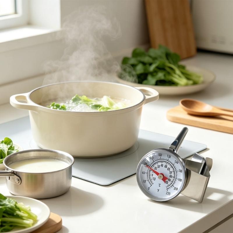 Kitchen Milk Temperature Reader with Metal Stem and Pot Side Clip, Two Scale Face for Coffee Heating and Home Cooking
