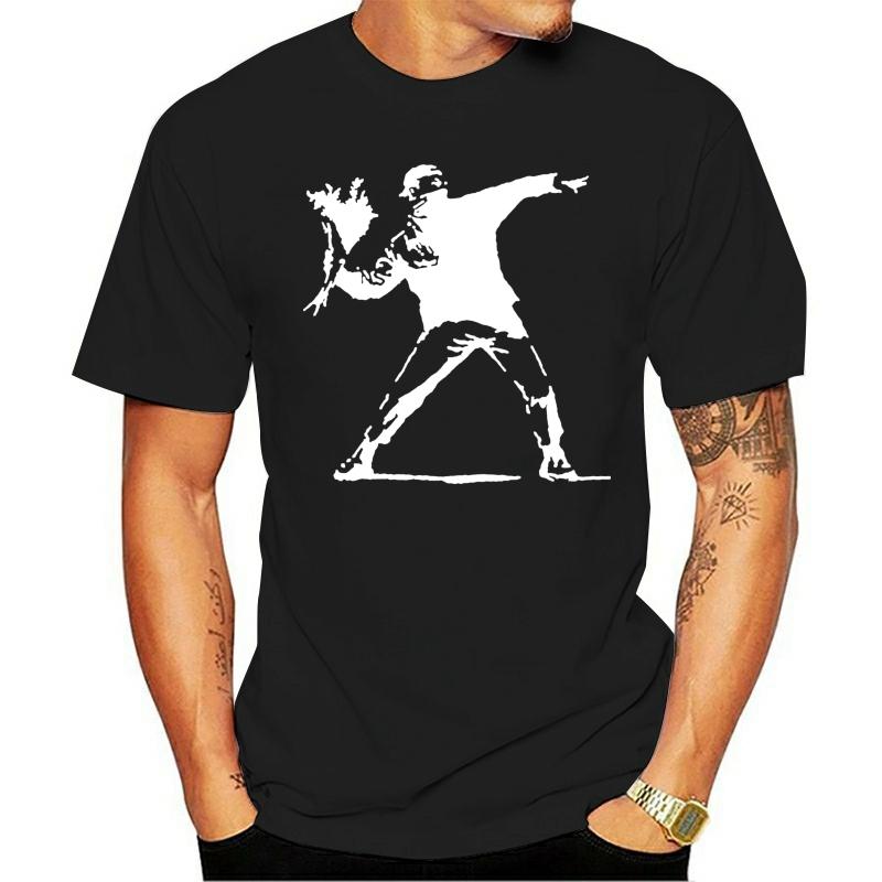 

2023 Fashion Cotton T-shirt Banksy Street Art Revolution Flowers Not Molotov Men S Top Black Custom Made - Men s Summer Cotto... 5XL різнокольоровий