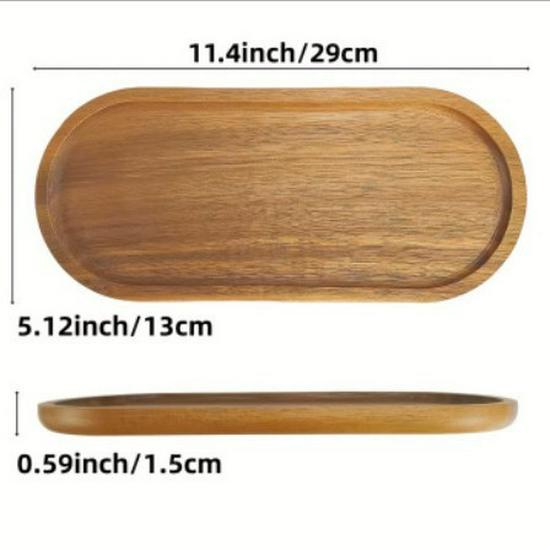Japanese Acacia Wood Tray: Rectangular Plate, Fruit/Snack Dish, Oval Breadboard, Teacup Saucer