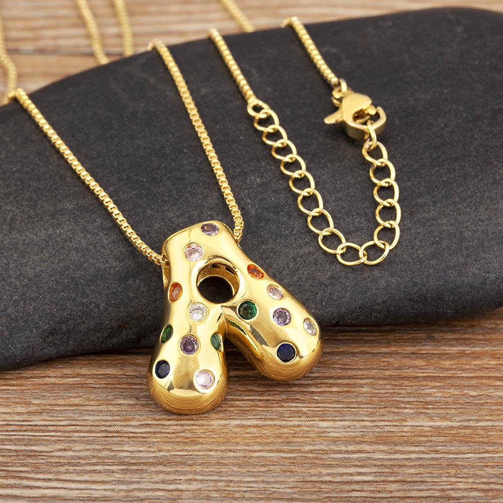 Nidin New Fashion 26 A-Z Letters Initials Alphabet Pendant Necklace For Women Men Inlaid Colorful Zircon Jewelry Accessories