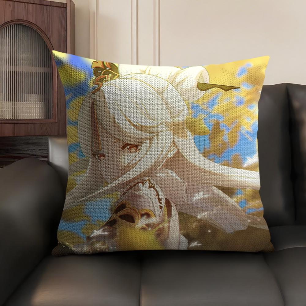 Ningguang Genshin Impact Cushion Cover Natural Linen Organic Fabric Double-Sided Printing Sofa Home Decor Gift Pillow Case