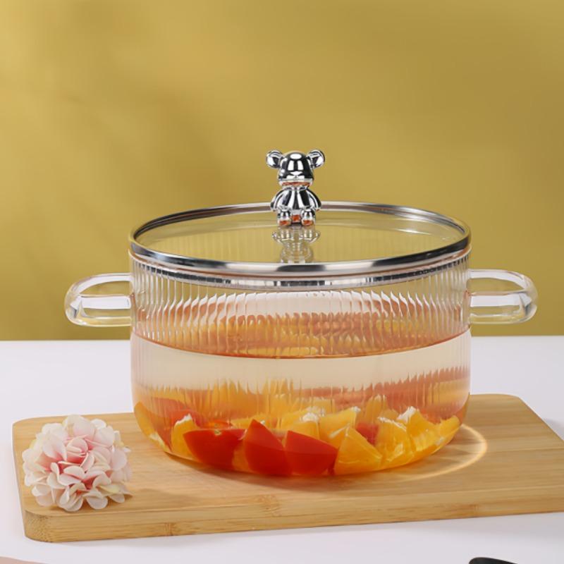 Thickened High Boron Silicon Glass Saucepan Clear Cooking Pot Soup Pot Heating Dual Handles Saucepan With Cover Cooking Tools