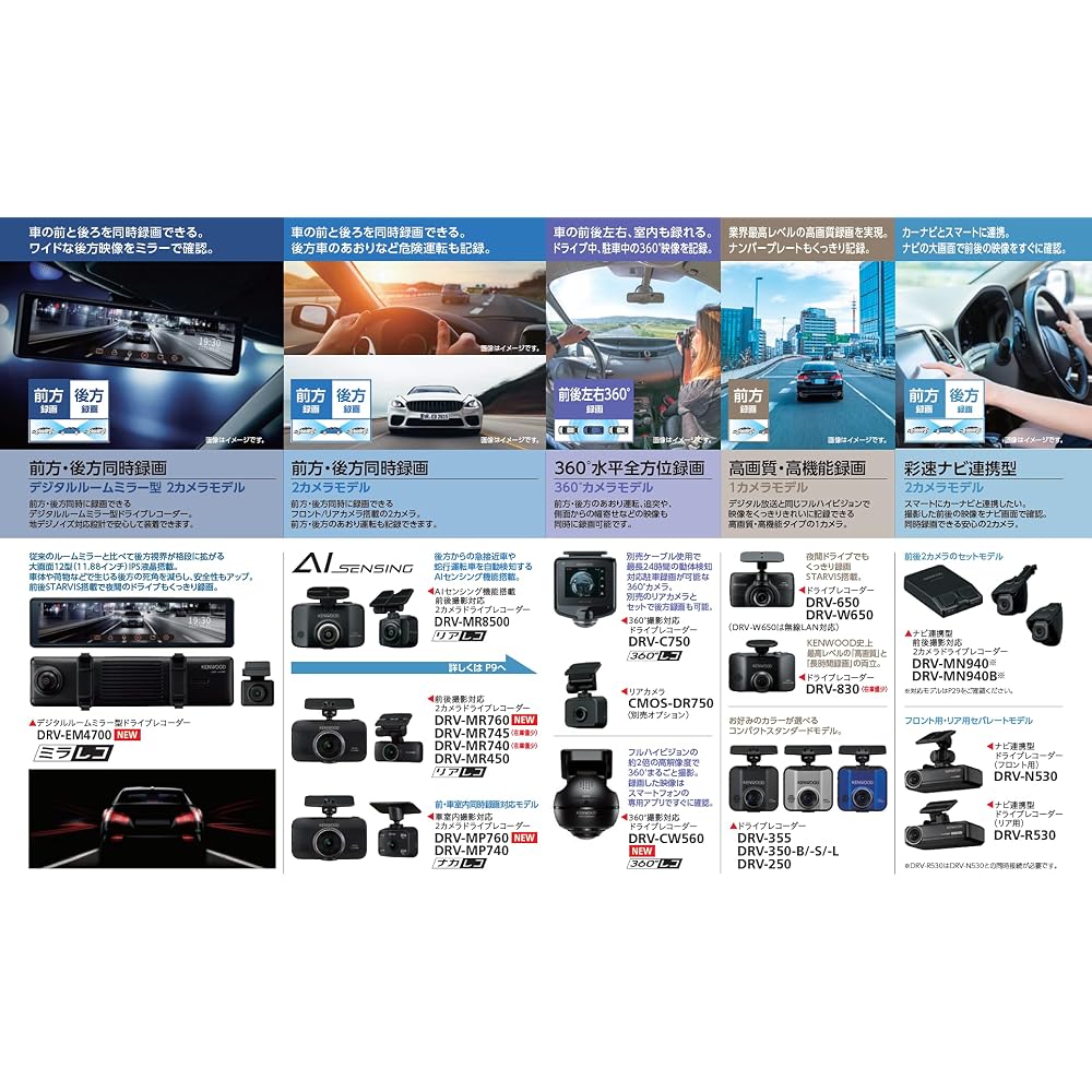 Kenwood DRV-MN940 Drive Recorder, HD High-Definition, Front and Rear, Compatible with SaiSoku Navigation System