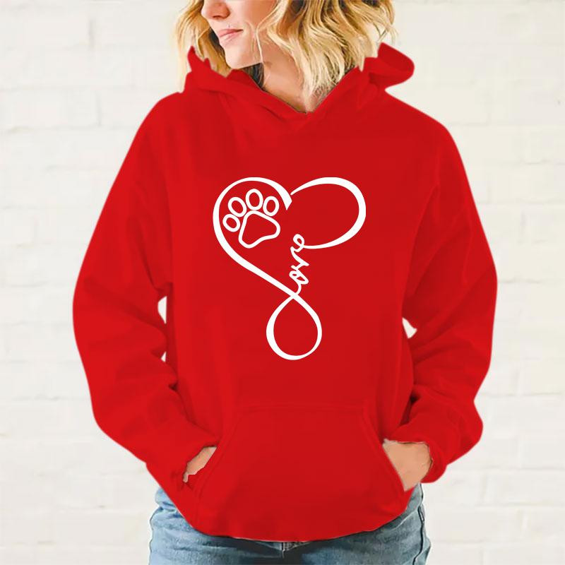 Y2k Hoodies Fashion Women Love Dog Paw Print Hooded Sweatshirt Autumn Leisure Sports Pullover