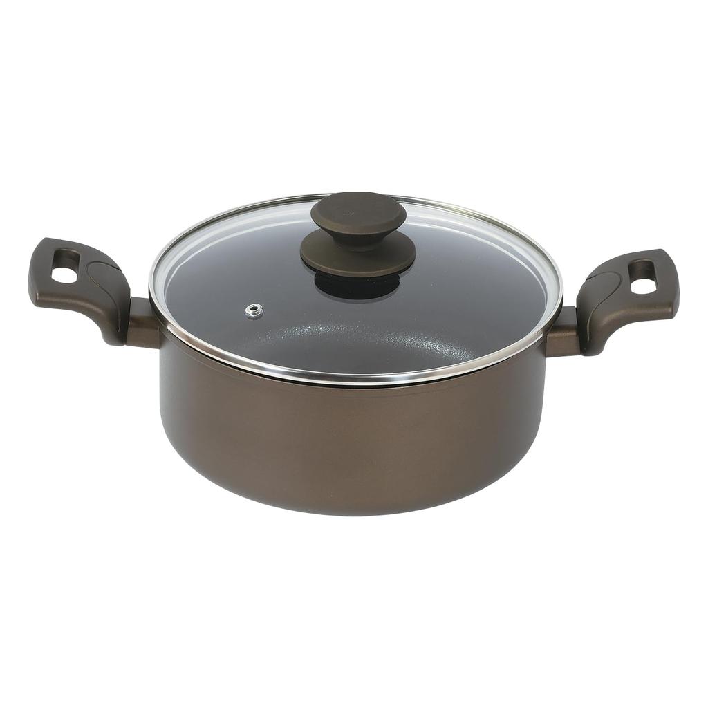 Pearl Metal Pot 22cm Glass Lid Compatible with IH Up Handle Passed 1 Million Times Wear Resistance Test Compatible with Metal Spatula Long Life Mega