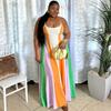 European and American women's clothing summer new fashion suspender tube top color matching loose skirt contrasting color striped dress