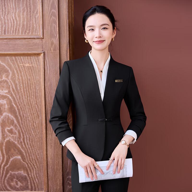 Women's New Chinese Style Collarless Professional Suit Set