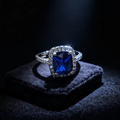 Fashion 8X10 Rectangle Cultivated Sapphire Ring Women'S Princess Square Diamond Colored Treasure Ring
