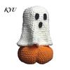Halloween Shelf Decor Knitted Ghost Pumpkin Ornament, Handmade Cute Crochet Figurine, Fall Home Accents Festive Miniature Handicraft Ornament
