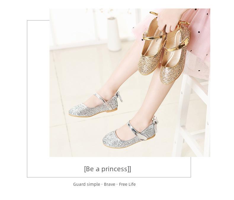 Aisha Gold Crystal Girls' Soft Flat Dance Dress Shoes - Princess Style