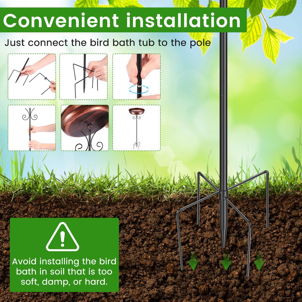 Garden Birdbath Metal Outdoor Standing Bird Bath 81CM Adjustable Height Bird Feeder Bowl for Home Patio Yard Garden Decoration