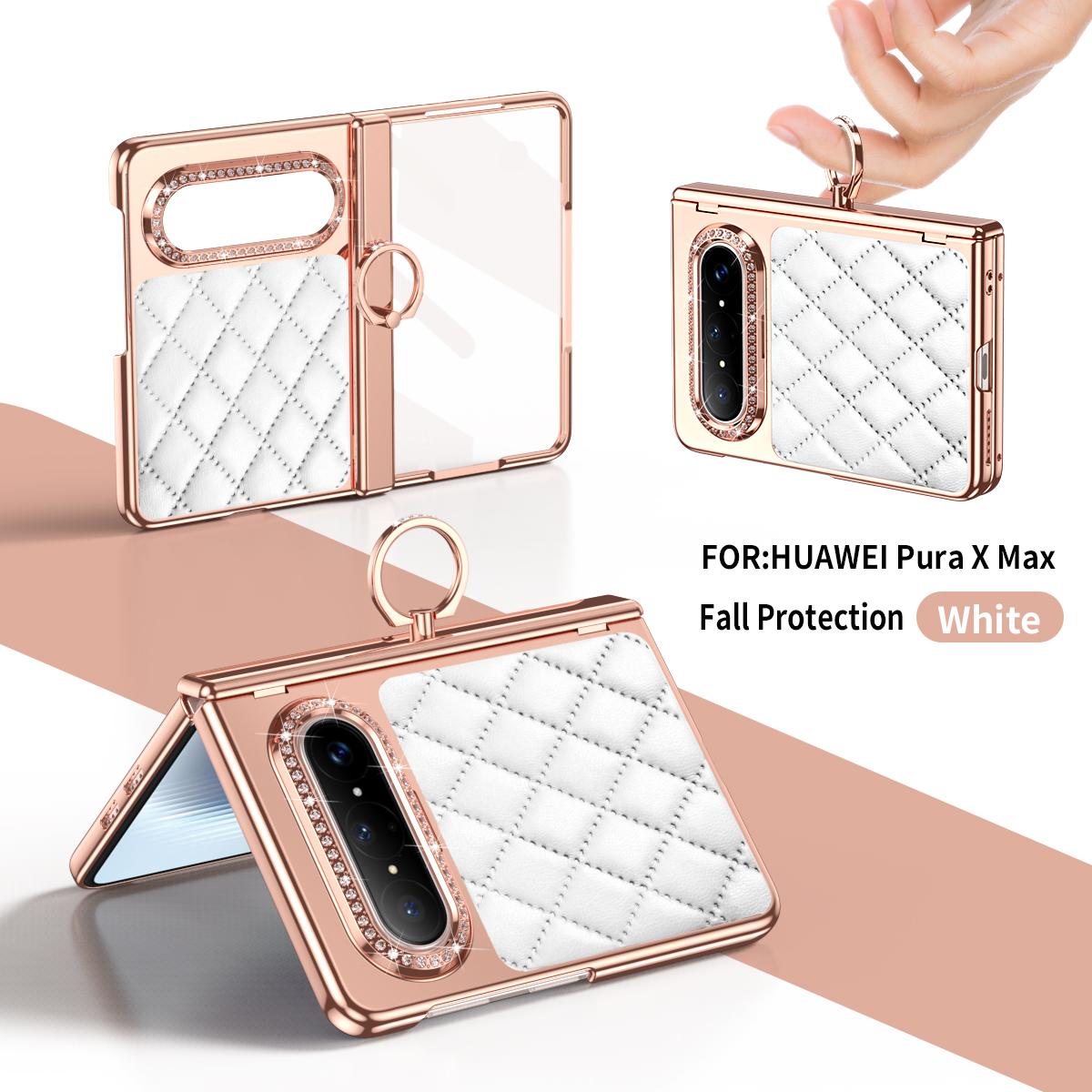 

For Huawei Pura x Max Case Electroplated Leather Textured Glitter Diamond with Ring Hanging Anti-Fingerprint Phone Cover