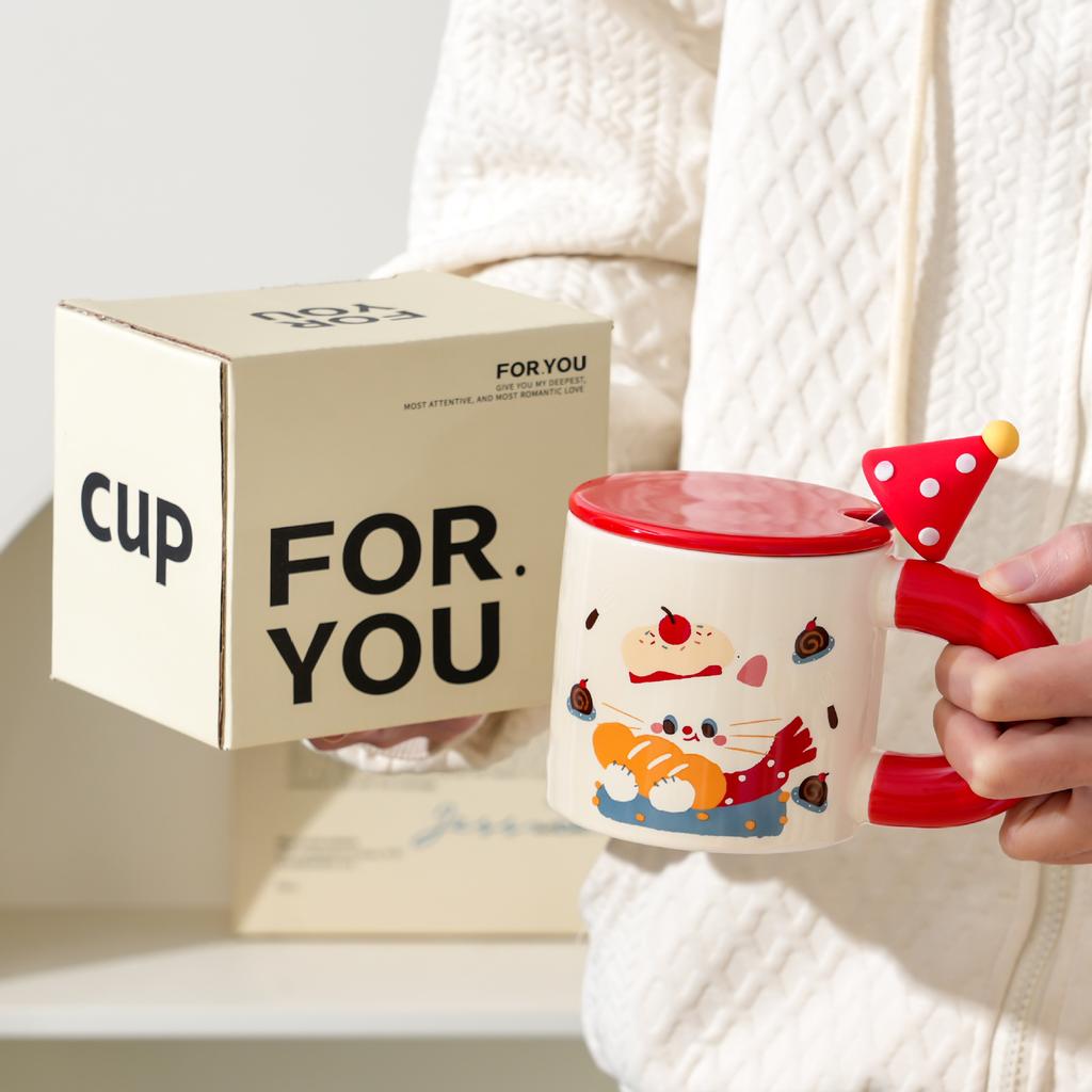 Creative cute bread cat mug personalized ceramic drinking cup high value simple souvenir coffee cup