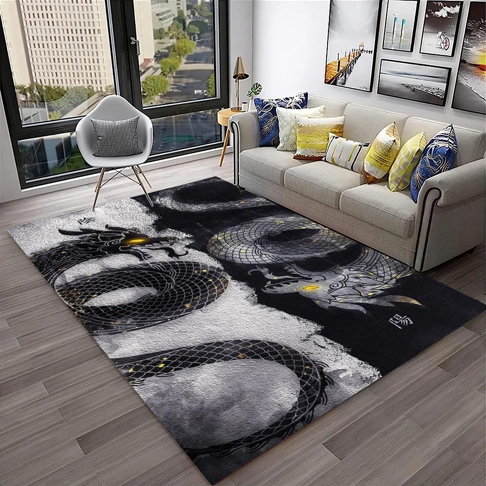 3D China Dragon Myth Art Cartoon Carpet Rug for Home Living Room Bedroom Sofa Doormat Decor,Kid Play Area Rug Non-slip Floor Mat