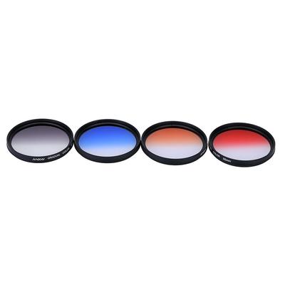 Andoer Juego de filtros graduados GND profesionales de 55 mm GND4(0.6) Gris Azul Naranja Rojo Graduado Neutro