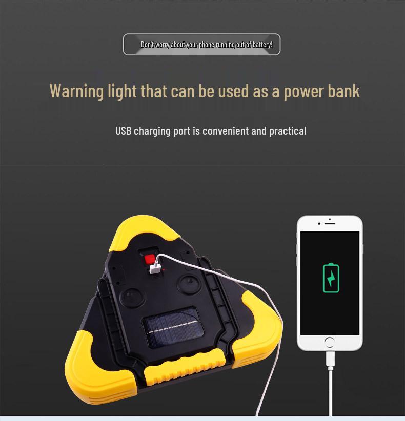 Solar-Powered Emergency Triangle Warning Sign for Cars