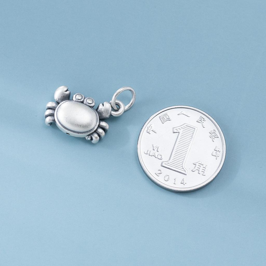 S999 Pure Silver 3D Hard-aged Crab Pendant, DIY Bracelet, Hanging Ornament, Handmade Braided Rope Material and Accessories