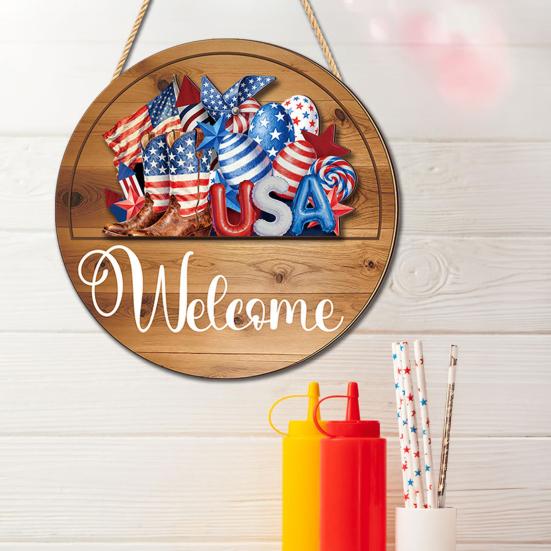 Decorative Wooden Door Sign Interchangeable Seasonal Welcome for Front Door, 12 Inch Round Wood Hanging Housewarming Gift For New Home with