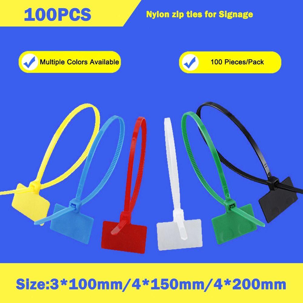 100 Stück Etiketten Selbstverriegelnde Kabelbinder 3*100mm 4*200mm Zip Ties Nylonmaterial 4*150mm Drahtbinder Drahtorganisation