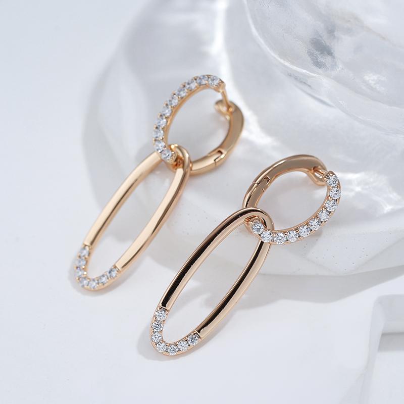 Glossy Dangle Earrings  Rose Gold Color Simple Oval Natural Zircon Women Earrings High Quality Daily Fine Jewelry