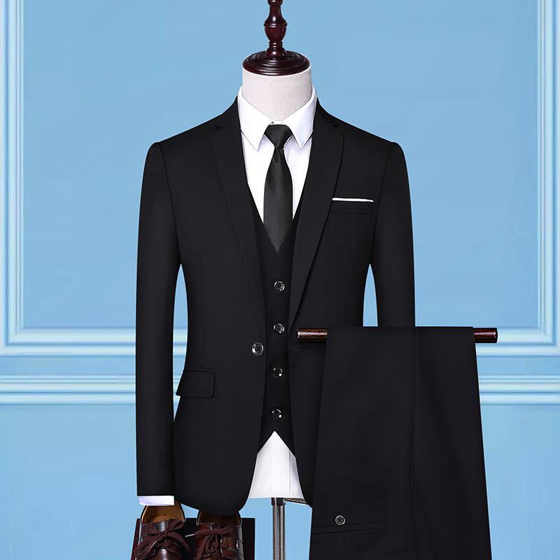 Men's Korean Style Business Suit: Three-Piece Trendy Casual Groomsmen Outfit