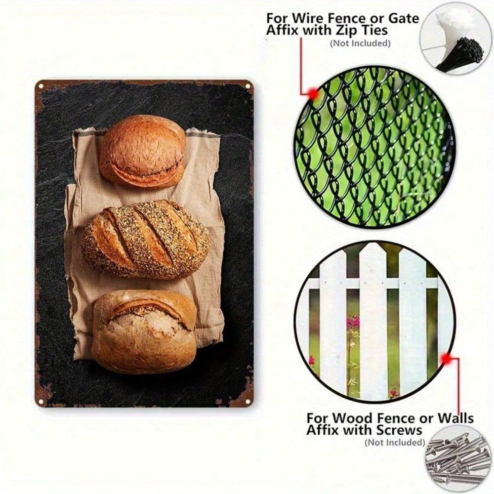 Rustic Bread Bakery Sign, Vintage Metal Wall Art Plaque 8x12